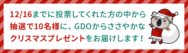 12/16までに投票してくれた方の中から抽選で10名様に、GDOからささやかなクリスマスプレゼントをお届けします！